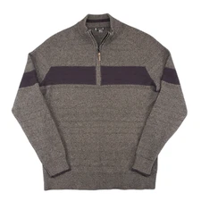 SmartWool Ripple Ridge Stripe Half Zip Wool Sweater Mens Large Brown