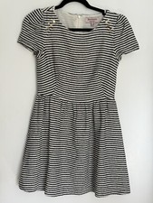 Vtg Juicy Couture Navy Blue White Stripe Dress Fit n Flare Sz 4 Gold Thread Y2K