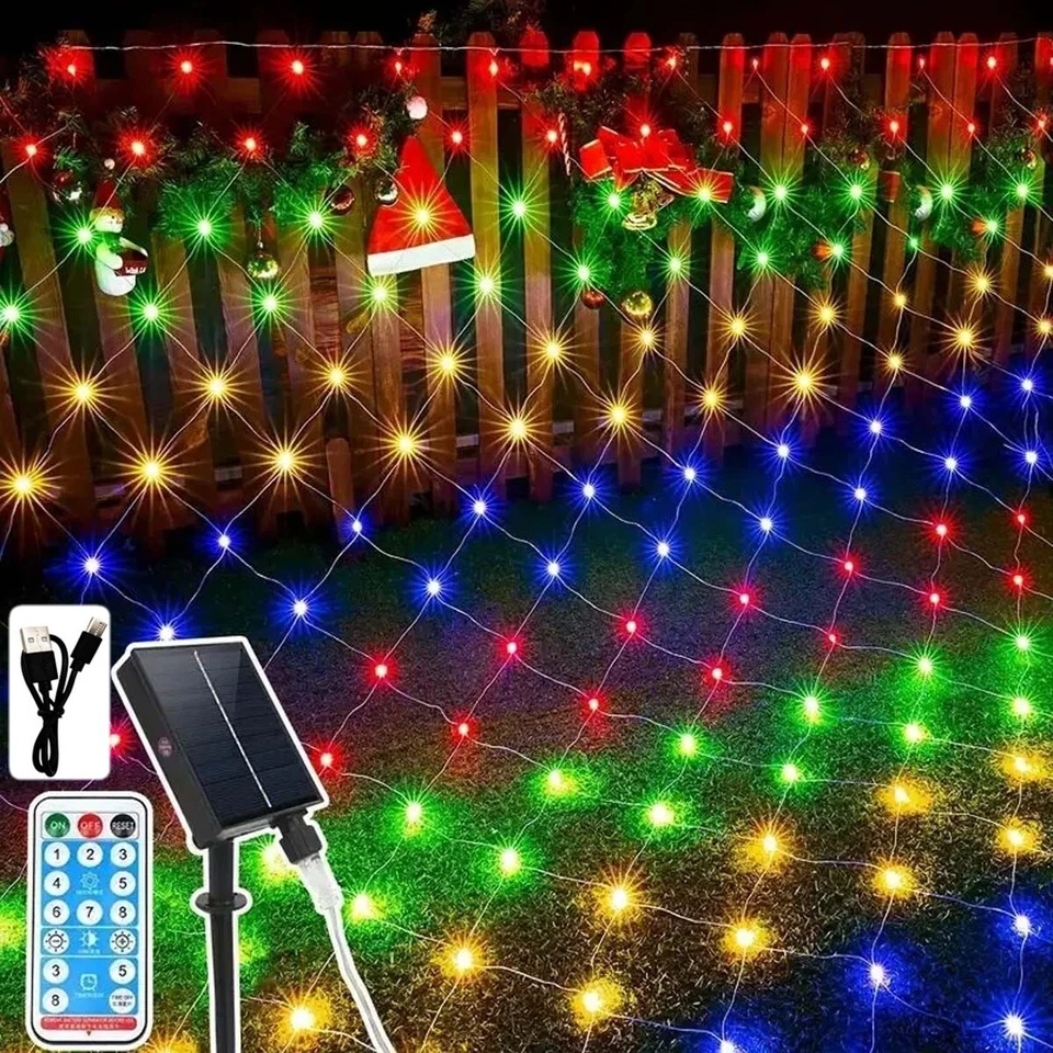 Solar Plug LED String Fairy Lights Net Mesh Curtain Xmas Wedding Garden Outdoor