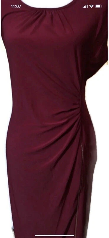 Maxi Vestido TIANA B Fruncido Cremallera Lateral Rojo Mangas Gorra Para Mujer Talla L Nuevo Sin Etiquetas Foto 4 de 4