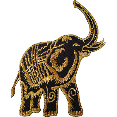 Bügelbild bestickt schwarz gold Thailand Elefant Patch / Aufnäher Jacke Tasche Abzeichen