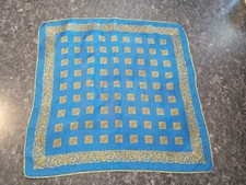 Vintage Echo Blue Gold Intricate Knot Scarf Silk Blend Eclectic Retro 70s Wrap