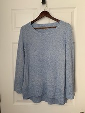 NWT LOFT BLUE  WHITE TEXTURED BELL SLEEVE SWEATER, Size S