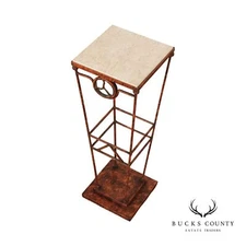 Contemporary Art Deco Style Iron Marble Top Pedestal Plant Stand