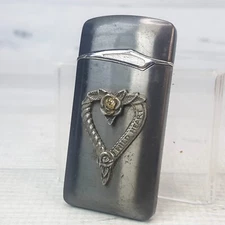 Wild Heart Rose Engraved Pewter Finish Gun Metal Gray Electronic Butane Lighter