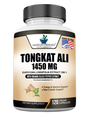 Tongkat Al Extract 200:1, Longjack, 1450mg Per Serving - 120 Veg Capsules