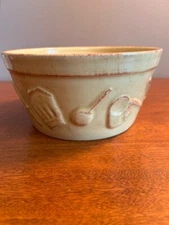 Grestel Portugal Stoneware Saffron Bowl 7.75" W x 4" T Embossed with Utensils