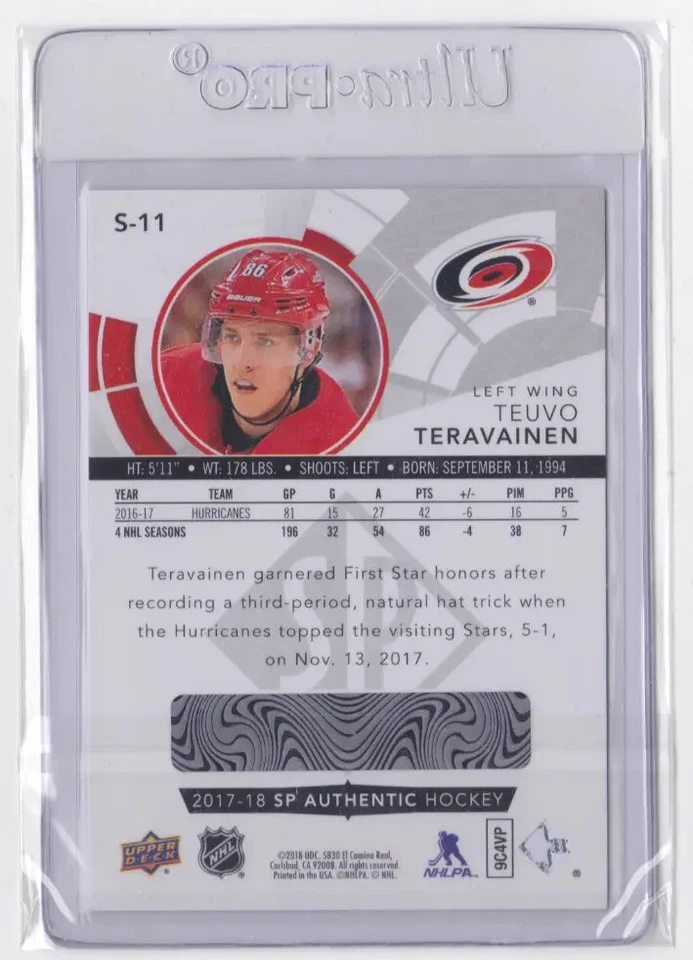 2017-18 UD SP AUTHENTIC SPECTRUM FX INSERT TEUVO TERAVAINEN #S-11 HURRICANES - Image 2 of 2