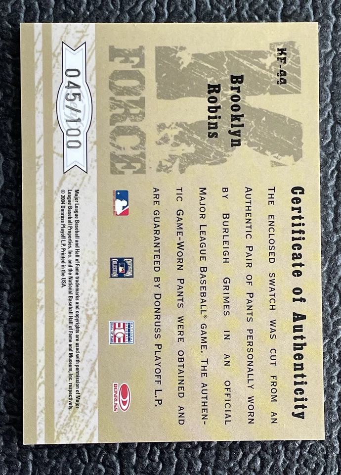 🔥BURLEIGH GRIMES 2004 CERTIFIED LEGENDARY CUTS GAME USED PATCH CARD /100!🔥 - Image 2 of 2