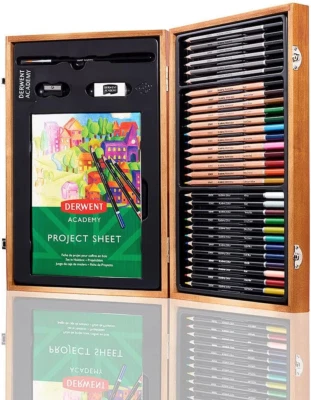ARTSTAT Derwent Academy Wooden Gift Box,Complete 35 Piece Art Set with Colouring Pencils