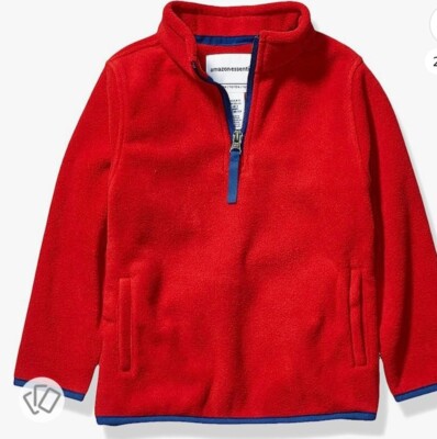 Amazon Essentials 4T Year Fleece Pull Over Jacket Sweatshirt Red 1/4 zip Soft