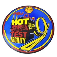 Vintage Hot Wheels Sign - Shell Gasoline Toy Cars Porcelain Gas Pump Sign
