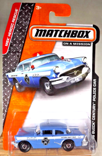 2013 Matchbox 76/120 MBX Heroic Rescue '56 BUICK CENTURY POLIZIA AUTO Piatta Blu - Foto 1 di 6