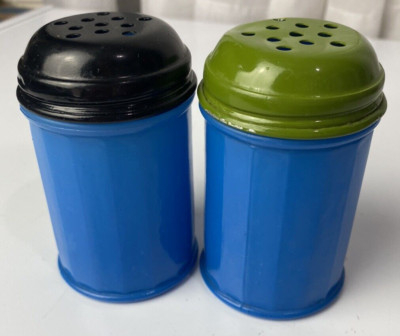 GEMCO U.S.A. Antique Deep Blue Glass Salt & Pepper Shakers with Metal Lids