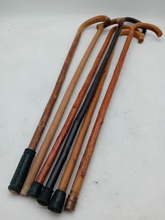 x6 WALKING STICKS BUNDLE Vintage wooden sticks with mixed shaped handles 32 35"