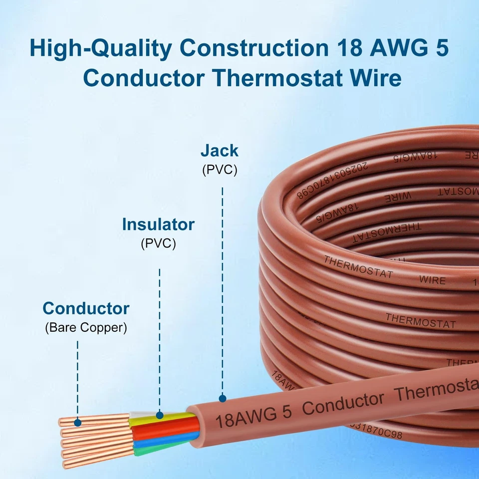 18AWG Thermostat Wire 18/5 Solid Copper – 5 Conductor Low Voltage HVAC Cable ... - Image 2 of 4