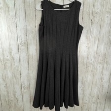 Calvin Klein Gray Sleeveless Dress S/M Seamed Career Fit Flare Herringbone Heavy