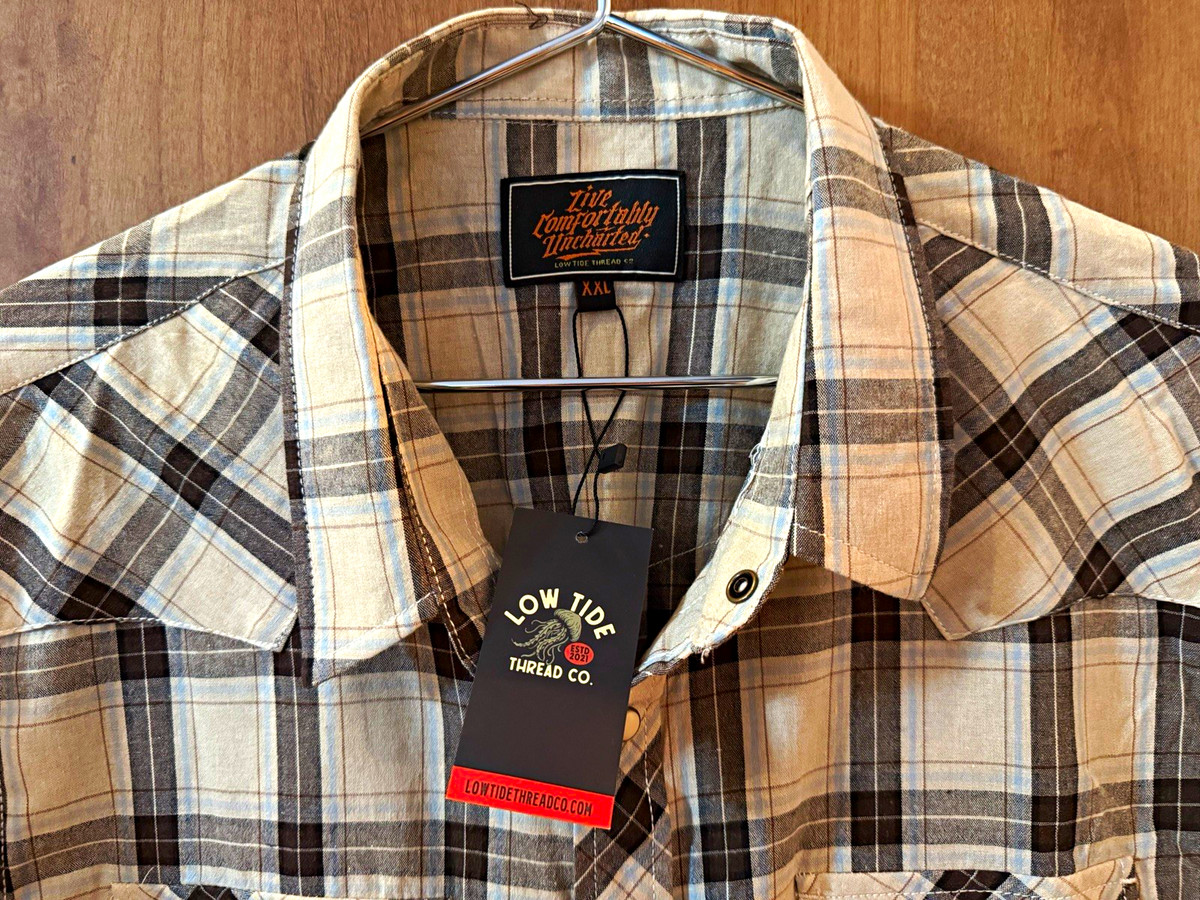 Low Tide Thread Co. The Blake Snap Men's Plaid Snap Button Shirt Pockets XXL