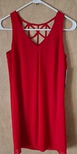 A. BYER Women's Red Criss-cross Back Dress Sheer Overlay Size S Lined Party 