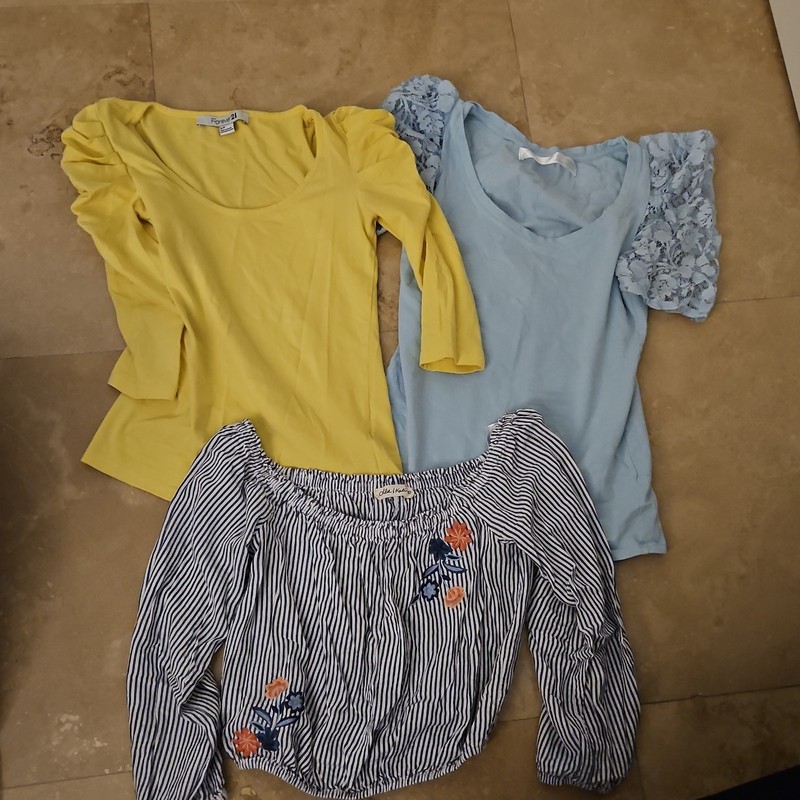 Forever 21 ZARA dee & kitty Mixed Lot 3 Cotton Tops S/P M Striped Floral