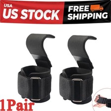 1Pair Weight Lifting Gym Hooks Lifting Straps Wrist Wrap Powerlifting Support US