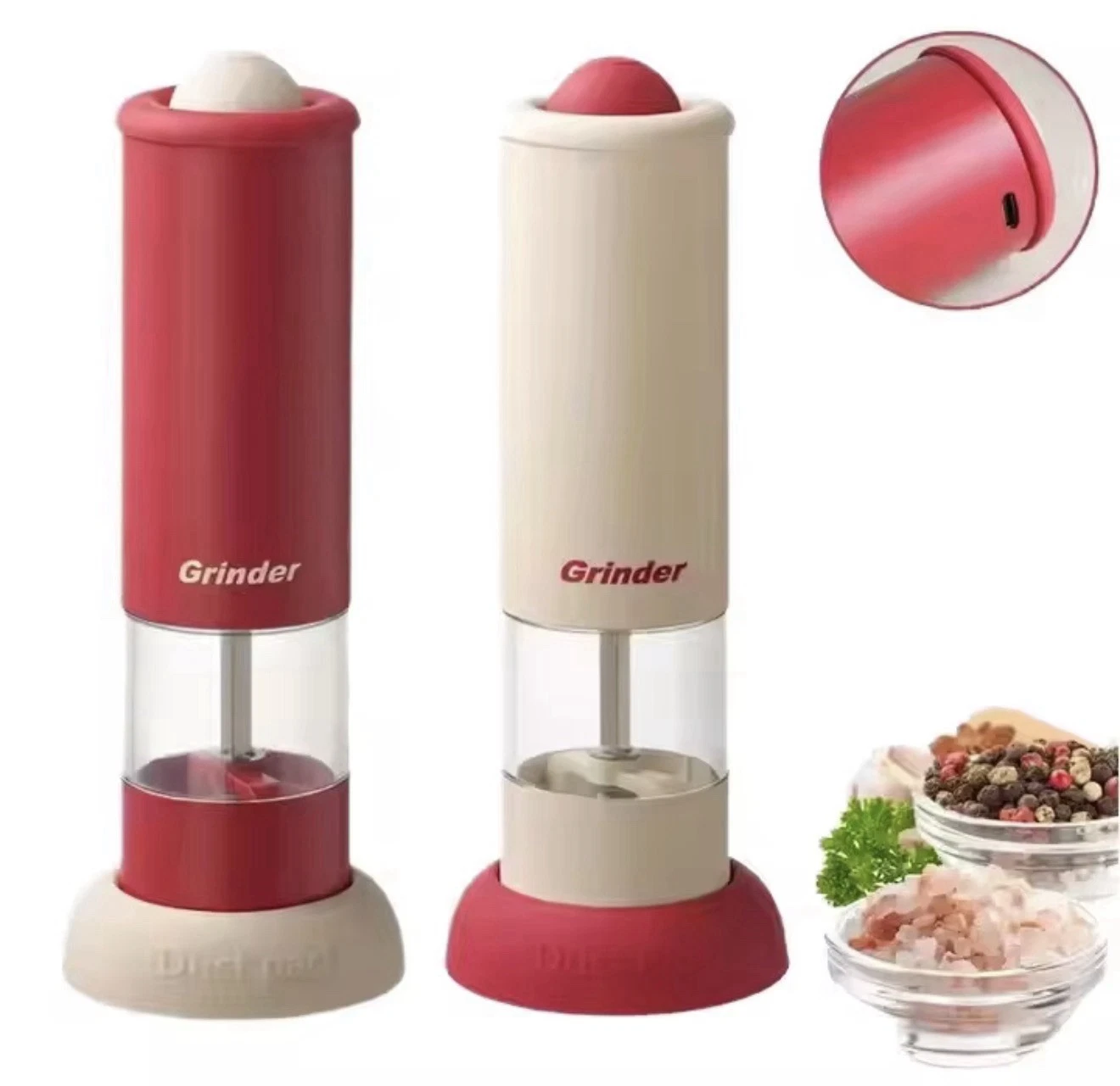 Electric Salt and Pepper Grinder Set, Modern Automatic Pepper Mill Rechargeable