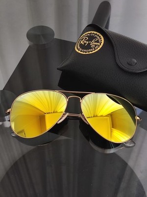 RAY-BAN RB3026, aviator sunglasses ,Gold Frame/Large 62mm Yellow Lens