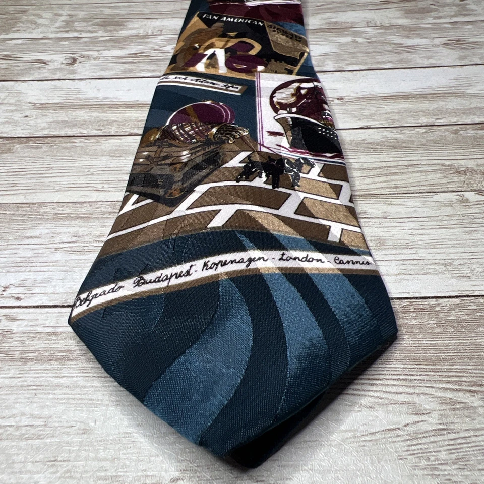 Gravata de pescoço Halston masculina vintage viagem aérea/100% poliéster 56" x 3,5" - Imagem 2 de 4