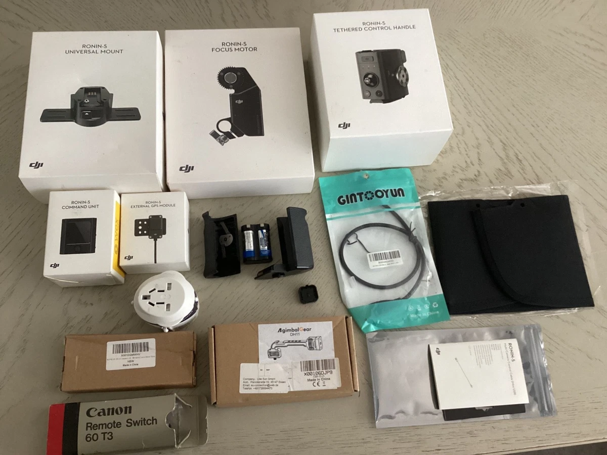 A collection of Ronin S items tethered control handle universal mount etc