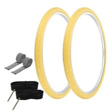 PRO+ TIRES 700 x 40 Yellow P-1134 W/TUBES & RIM STRIPS 80mm Presta Valve