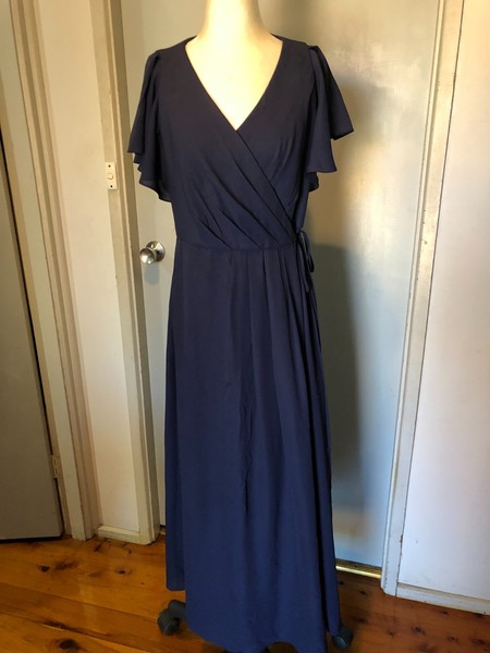 Vintage OLEG CASSINI Navy Maxi Wrap Dress Size 12