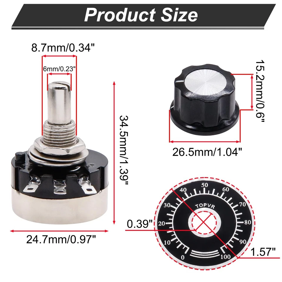 / 2pcs rv24yn20s b502 5k ohm Single Turn Rotary Carbon Linear Variable Potent... - Image 2 of 4