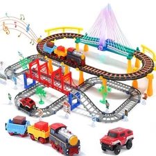 Electric Toddler Train Set Toy, Battery Powered Railway Train Track Toy Plays
