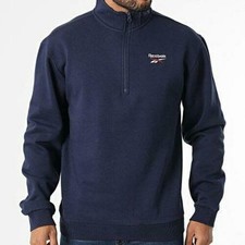 Reebok Mens Identity Quarter-Zip Fleece Sweatshirt Vector Navy Large Reg-Fit