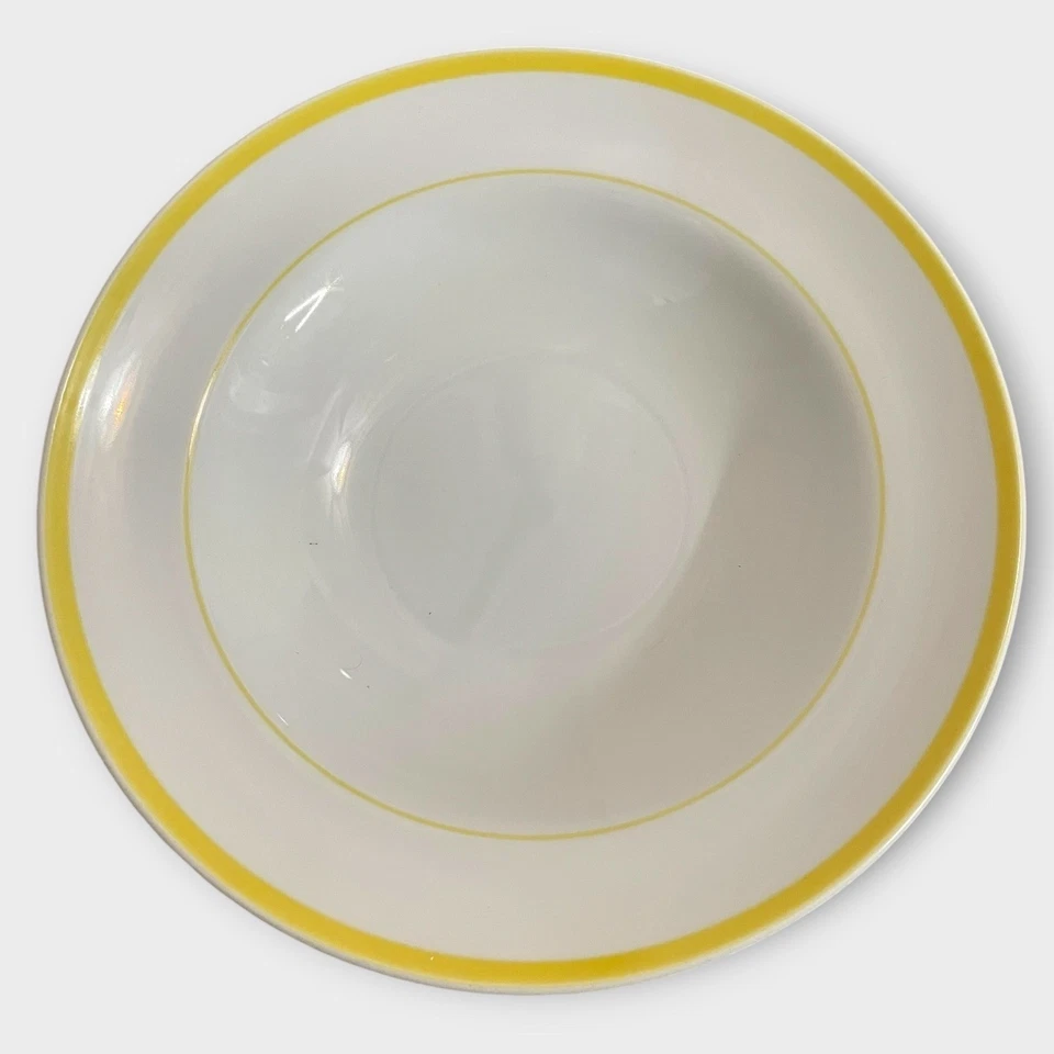 Williams Sonoma Brasserie 9" Soup Bowls Set of 6 Band and Verge White Yellow Rim - Image 4 of 4
