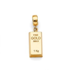 14K Solid Yellow Gold Bar Charm Pendant   Min...