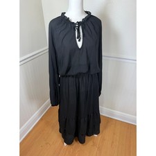 Show Me Your Mumu Cait Midi Dress Women XL Black Long Sleeve Tiered Keyhole Tie