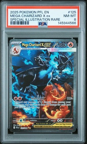2025 POKEMON PFL EN-PHANTASMAL FLAMES #125 MEGA CHARIZARD X EX PSA 8