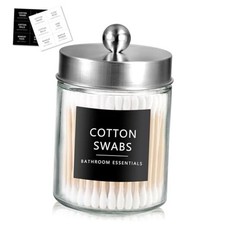 Qtip Dispenser Holder 1pcs, Glass apothecary jars with Brushed Nickel