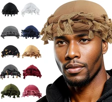 Halo Turban for Men Women Satin Lined Durag Head Wraps Skull Cap Pre-Tied Tassel