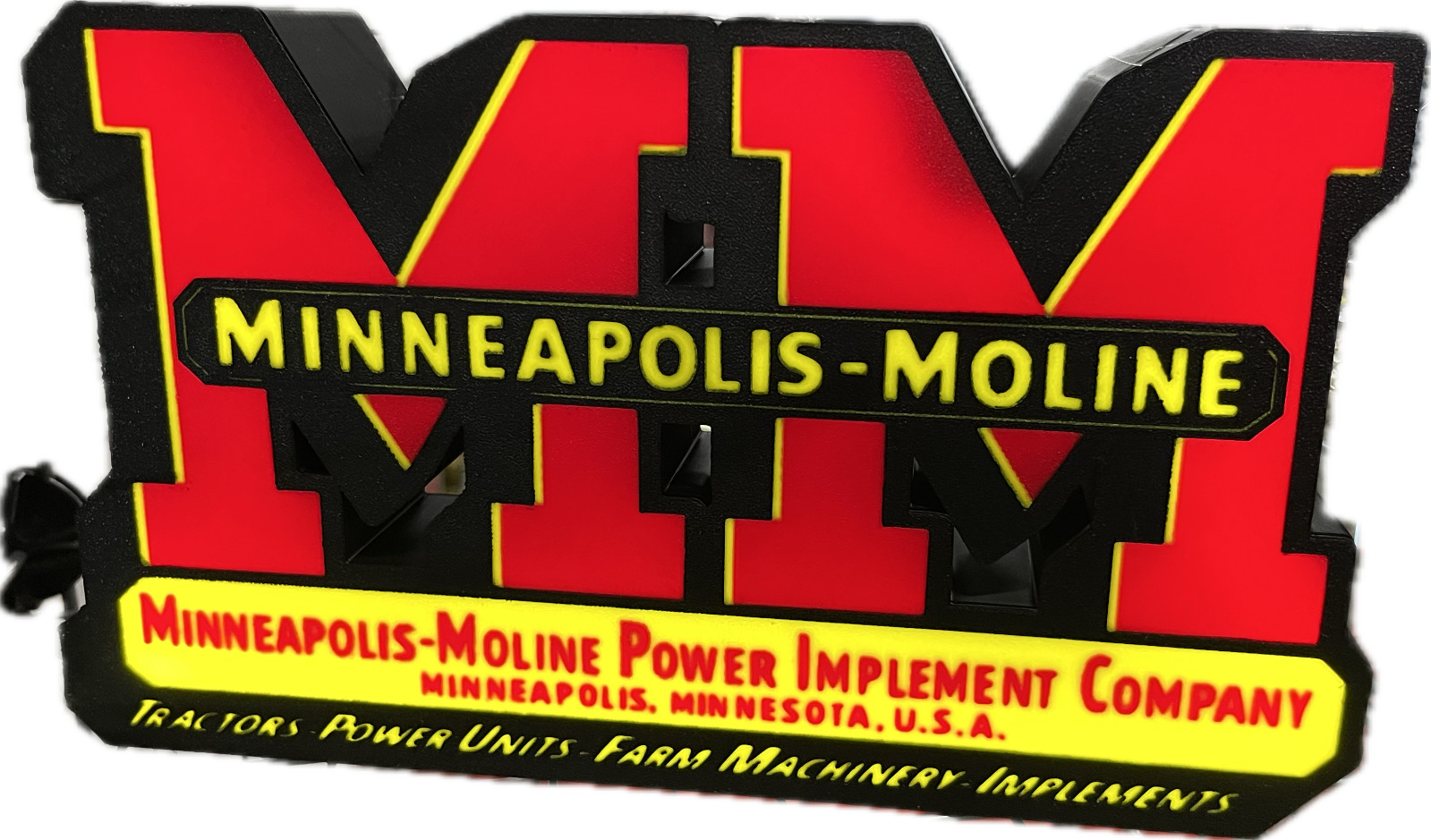 Lighted Minneapolis - Moline Tractor Sign – 9" Wide – Classic Farm Equipment Adv