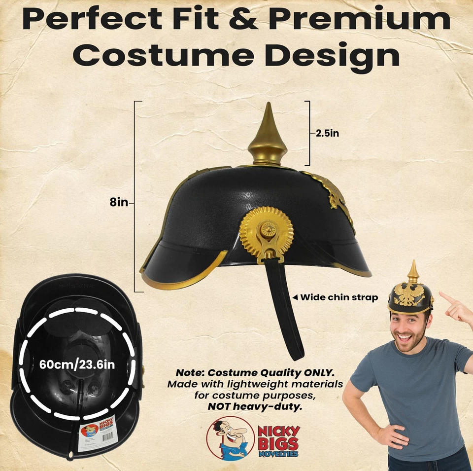 Casco Pickelhaube de plástico alemán para adultos oficial disfraz con púas accesorios utilería Foto 3 de 4