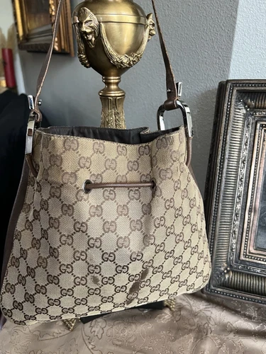 Borsa Gucci marrone in tela pelle camoscio