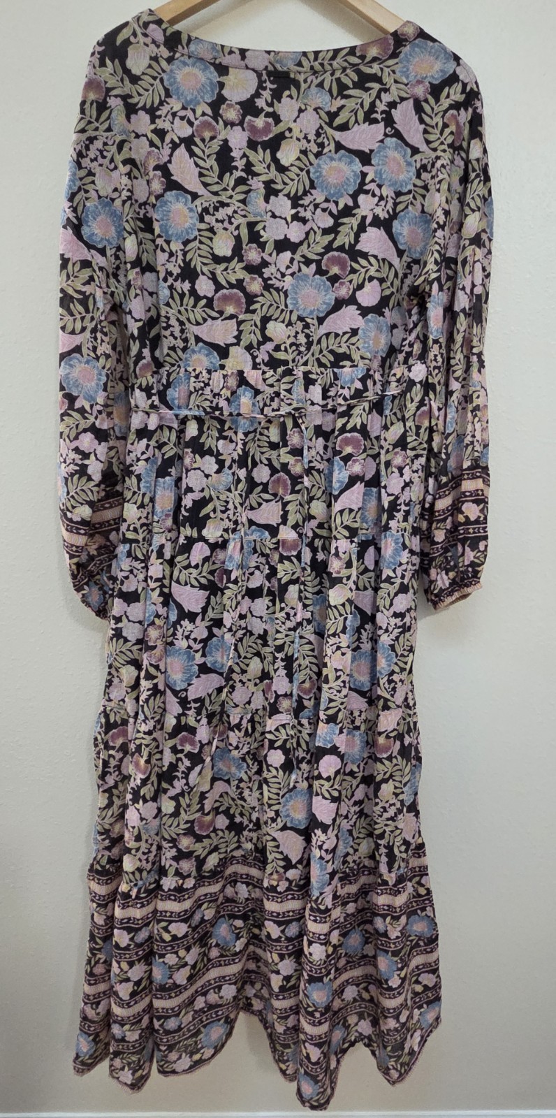 Billabong Adore You Dress XL Floral Maxi Tiered Cotton Boho Peasant Cottage EUC