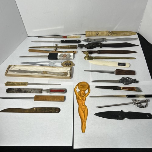 Lot Of 24 Vintage And Antique Brass Metal Wood Letter Openers Advertisement