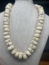 Vtg Cow Bovine Bone African Trade Bread Necklace Hand Carved White Kenya Read