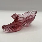Vintage Fenton Glass Shoe Cat Head Pink Drapery Style Glass Slipper Shoe