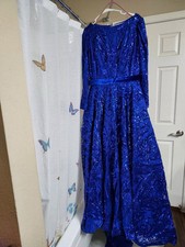 David  s Bridal royal blue long sleeve sequin dress, size 16
