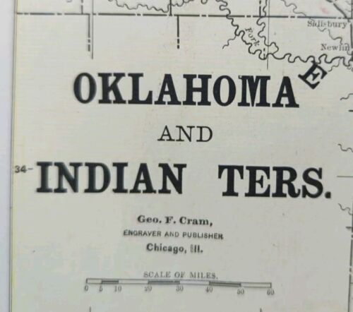 Vintage 1891 OKLAHOMA INDIAN TERRITORY Map 14"x11 Old Antique Original TAHLEQUAH - Picture 5 of 5