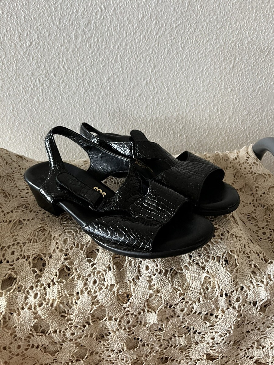 SAS Tripad Comfort Women's Black Patent Leather Ankle Strap Sandals Size US  8ww